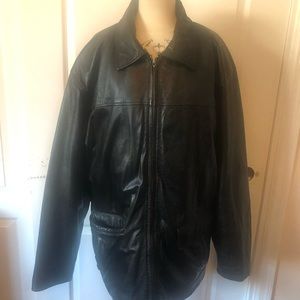 Black 3/4 length leather jacket.
